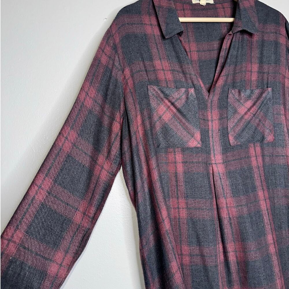 Cloth & Stone Anthropologie Plaid Tunic Shirt Dress Red Gray Size XL - Picture 3 of 5